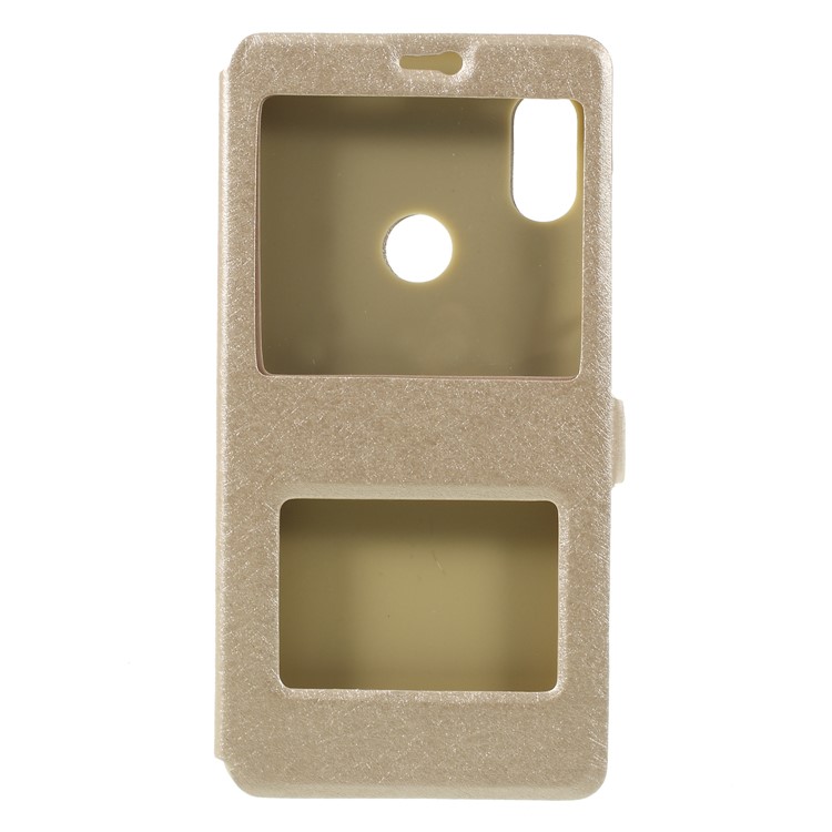 Silk Texture Dual View Window Leather Phone Cover for Xiaomi Redmi Note 6 Pro - Gold-1