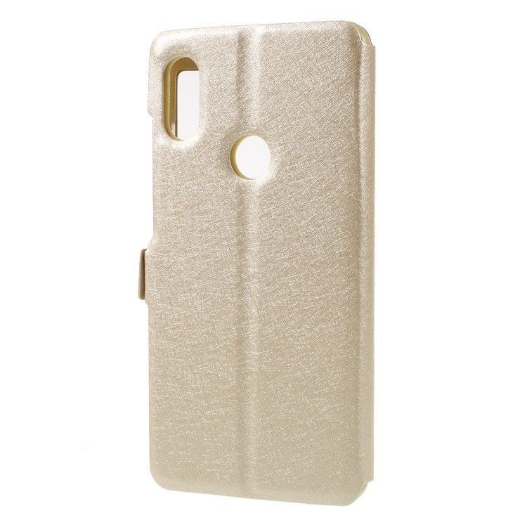 Silk Texture Dual View Window Leather Phone Cover for Xiaomi Redmi Note 6 Pro - Gold-2
