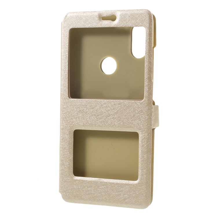 Silk Texture Dual View Window Leather Phone Cover for Xiaomi Redmi Note 6 Pro - Gold-3
