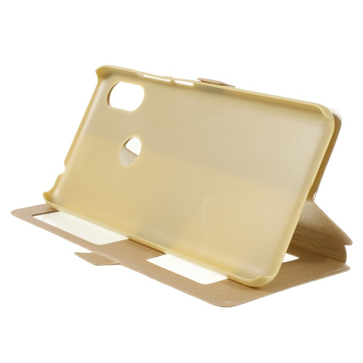 Silk Texture Dual View Window Leather Phone Cover for Xiaomi Redmi Note 6 Pro - Gold-4