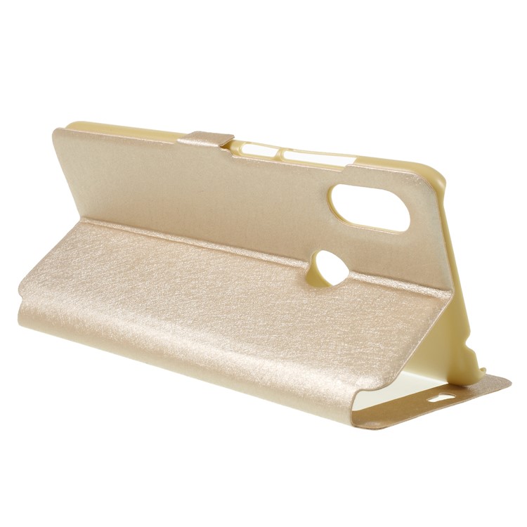 Silk Texture Dual View Window Leather Phone Cover for Xiaomi Redmi Note 6 Pro - Gold-5