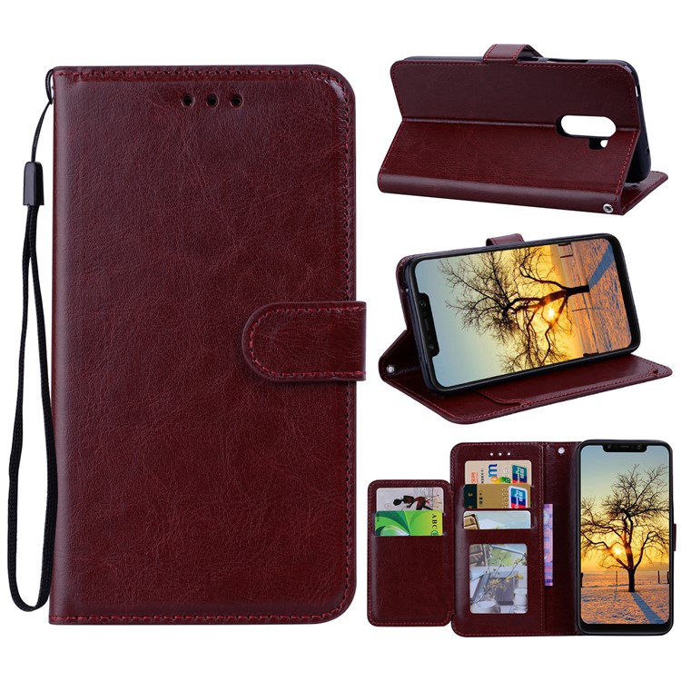 5 Card Slots Leather Stand Cell Phone Cover for Xiaomi Pocophone F1 / Poco F1 - Brown-1