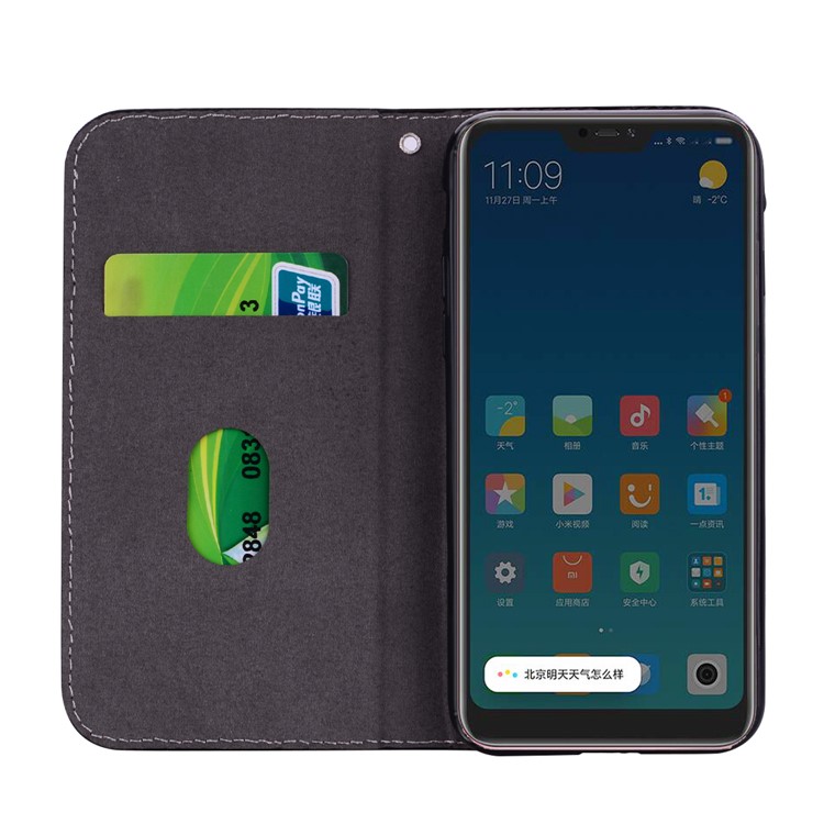 Crocodile Texture Glittery Sequins Splicing Leather Card Holder Cover for Xiaomi Redmi Note 6 Pro - Black-2