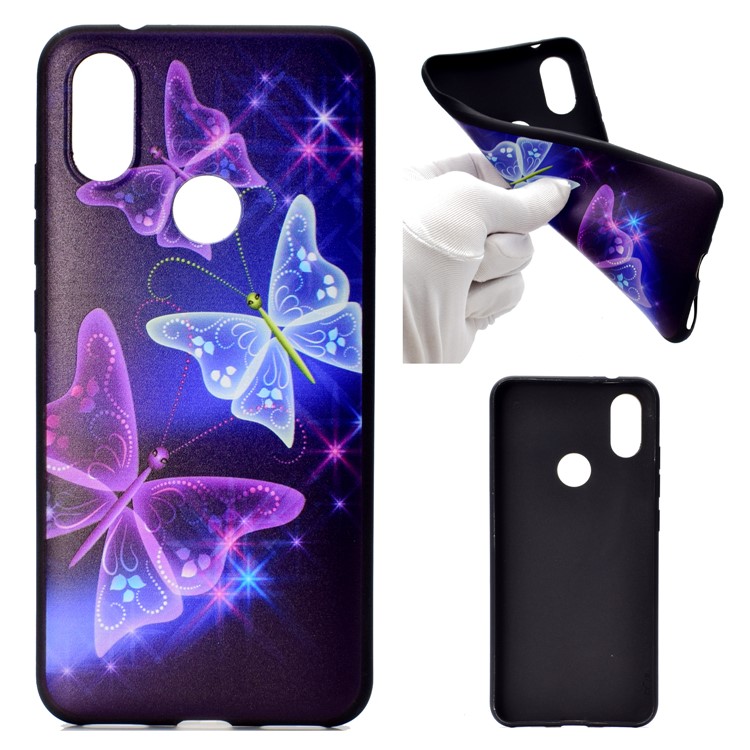 For Xiaomi Redmi Note 6 Pro Pattern Printing Soft TPU Phone Case - Glitter Butterflies-1
