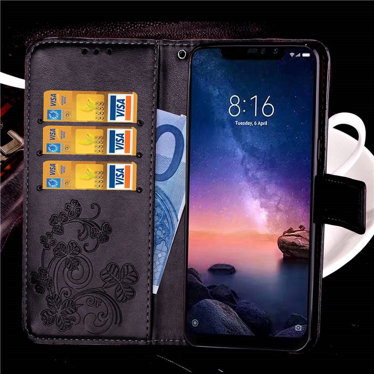 Imprint Clover Pattern Leather Wallet Case for Xiaomi Redmi Note 6 Pro - Black-10