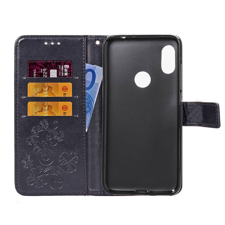 Imprint Clover Pattern Leather Wallet Case for Xiaomi Redmi Note 6 Pro - Black-4