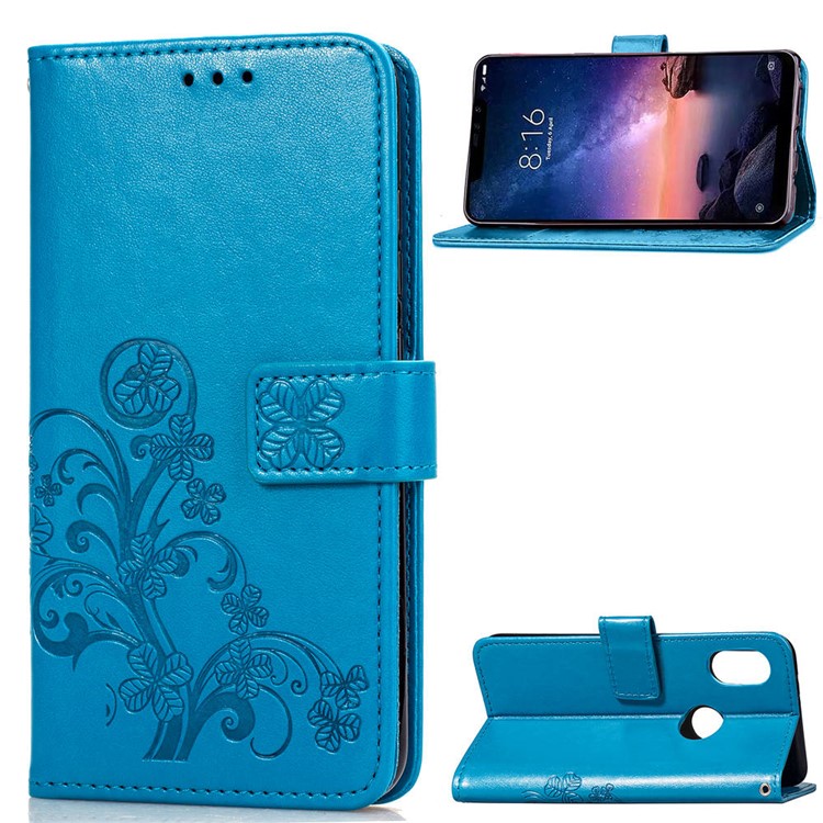 Imprint Clover Pattern Leather Wallet Cover Shell Case for Xiaomi Redmi Note 6 Pro - Blue-1