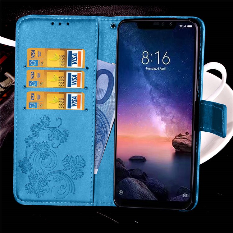 Imprint Clover Pattern Leather Wallet Cover Shell Case for Xiaomi Redmi Note 6 Pro - Blue-10