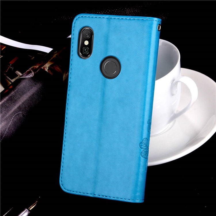 Imprint Clover Pattern Leather Wallet Cover Shell Case for Xiaomi Redmi Note 6 Pro - Blue-9