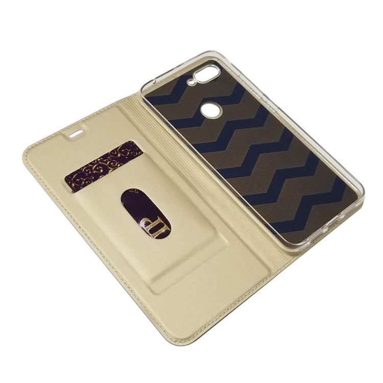 Case de Teléfonos Celulares Para el Soporte de Tarjetas de Cuero Absorbido Automáticamente Para Xiaomi Mi 8 Lite / mi 8 Juvent (mi 8X) - Oro