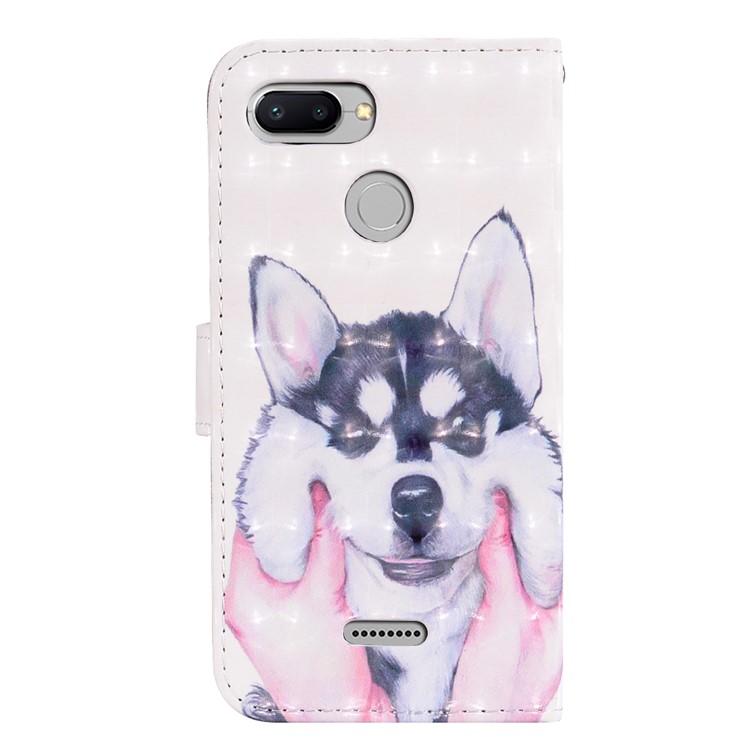 Pattern Printing Leather Wallet Case with Strap for Xiaomi Redmi 6 (Dual Camera: 12MP+5MP) - Husky-7