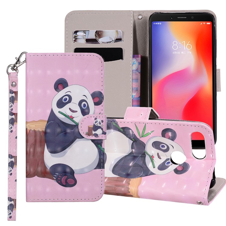 Pattern Printing Leather Stand Cover for Xiaomi Redmi 6 (Dual Camera: 12MP+5MP) - Panda-1