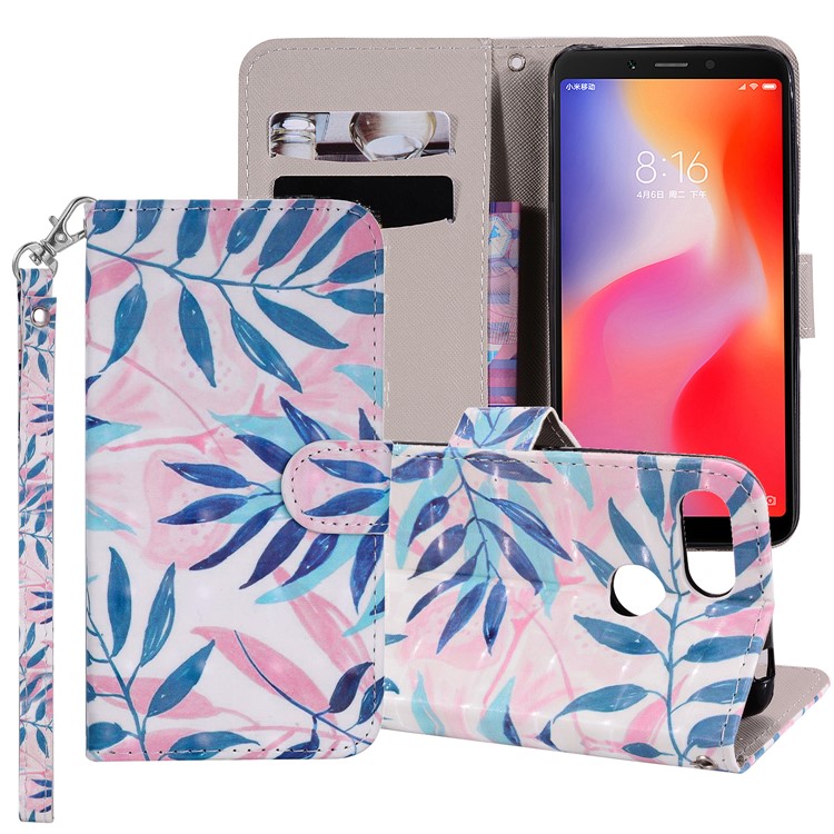Pattern Printing Leather Protection Case for Xiaomi Redmi 6 (Dual Camera: 12MP+5MP) - Leaves-1