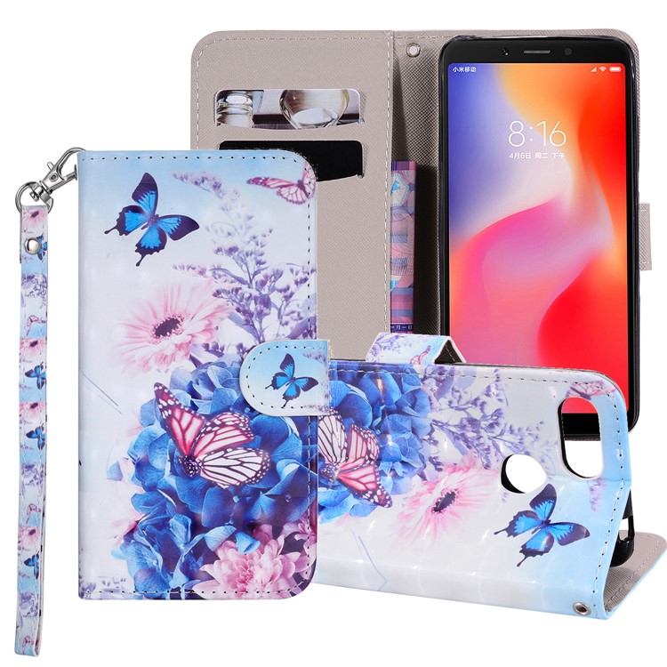 Pattern Printing Leather Protective Shell for Xiaomi Redmi 6 (Dual Camera: 12MP+5MP) - Butterfly and Flower-1