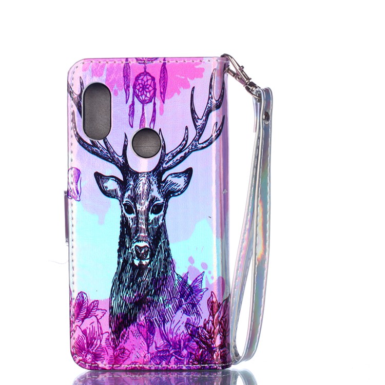 Laser Carving Pattern Printing PU Leather Flip Shell for Xiaomi Mi A2 Lite / Redmi 6 Pro - Elk-2