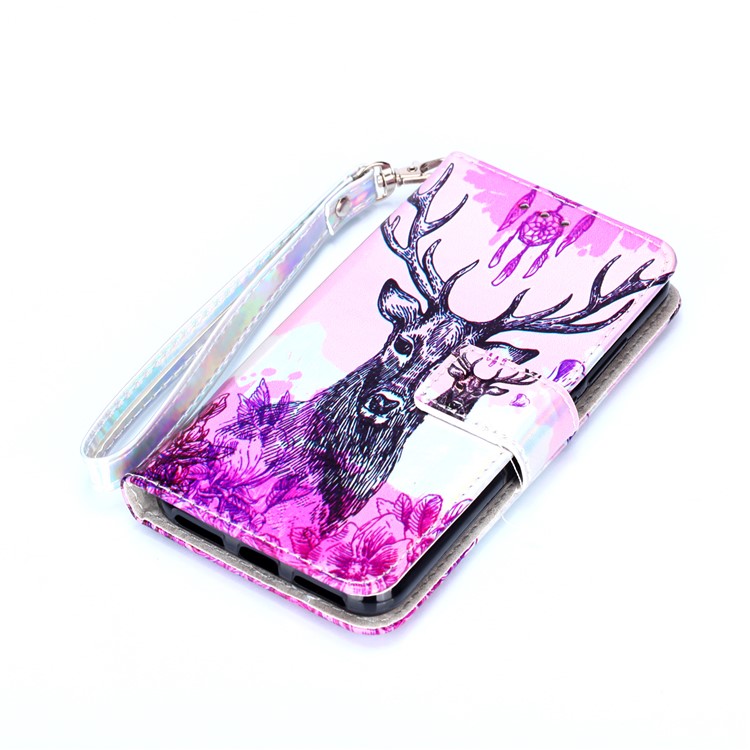 Laser Carving Pattern Printing PU Leather Flip Shell for Xiaomi Mi A2 Lite / Redmi 6 Pro - Elk-3