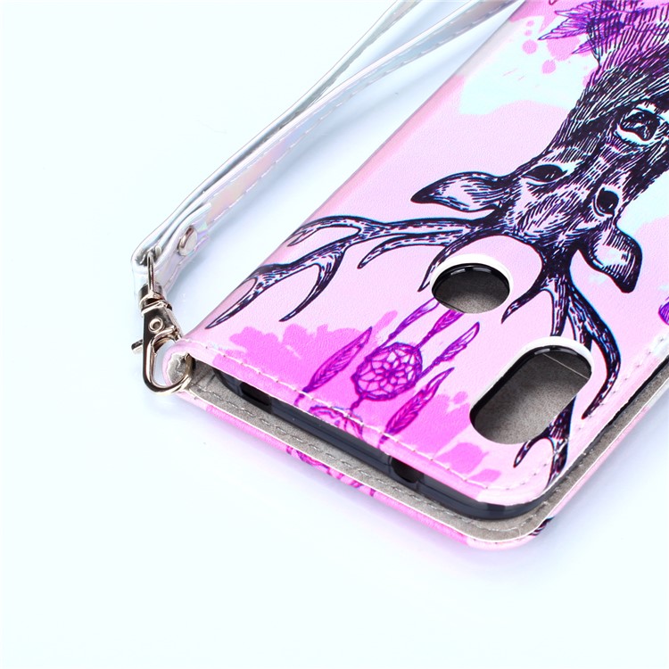 Laser Carving Pattern Printing PU Leather Flip Shell for Xiaomi Mi A2 Lite / Redmi 6 Pro - Elk-4