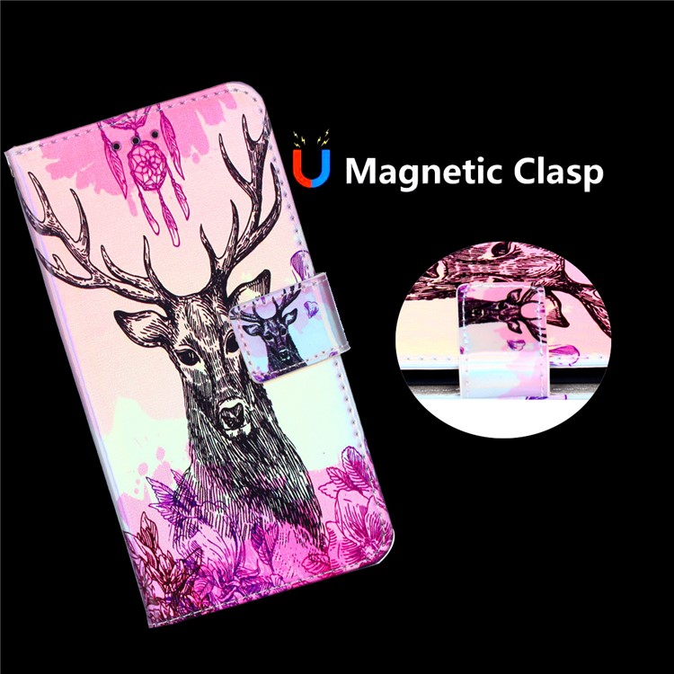 Laser Carving Pattern Printing PU Leather Flip Shell for Xiaomi Mi A2 Lite / Redmi 6 Pro - Elk-7