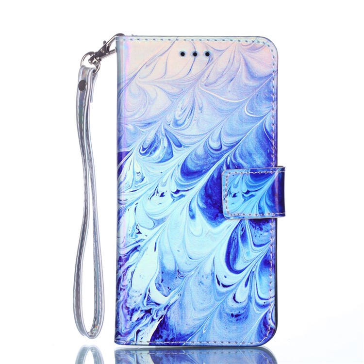 Laser Carving Pattern Printing PU Leather Case with Strap for Xiaomi Mi A2 Lite / Redmi 6 Pro - Waves Pattern-1