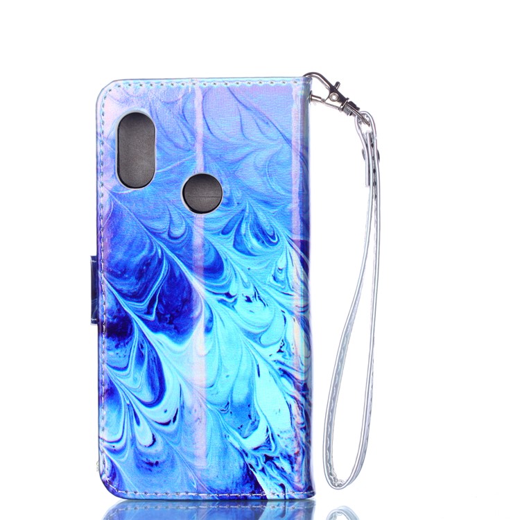 Laser Carving Pattern Printing PU Leather Case with Strap for Xiaomi Mi A2 Lite / Redmi 6 Pro - Waves Pattern-2