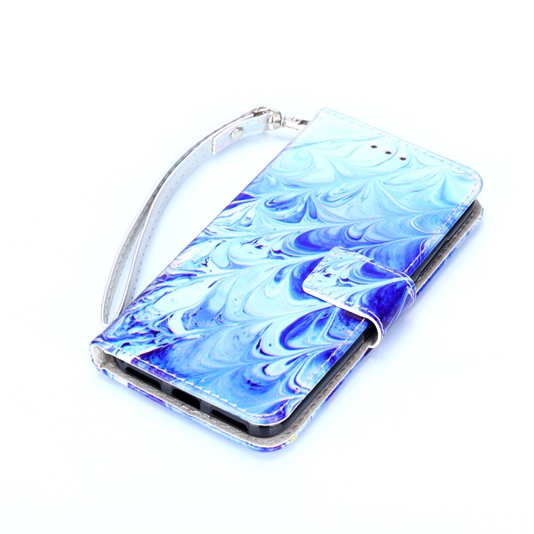 Laser Carving Pattern Printing PU Leather Case with Strap for Xiaomi Mi A2 Lite / Redmi 6 Pro - Waves Pattern-3