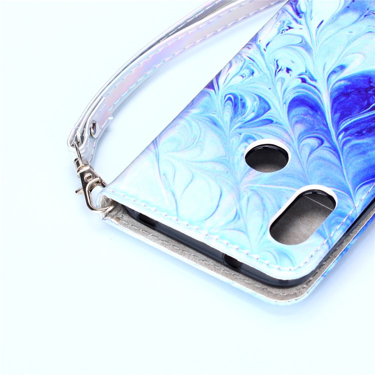 Laser Carving Pattern Printing PU Leather Case with Strap for Xiaomi Mi A2 Lite / Redmi 6 Pro - Waves Pattern-4