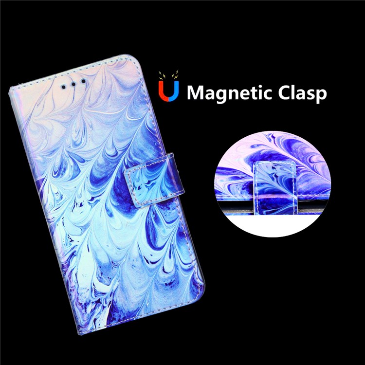 Laser Carving Pattern Printing PU Leather Case with Strap for Xiaomi Mi A2 Lite / Redmi 6 Pro - Waves Pattern-7