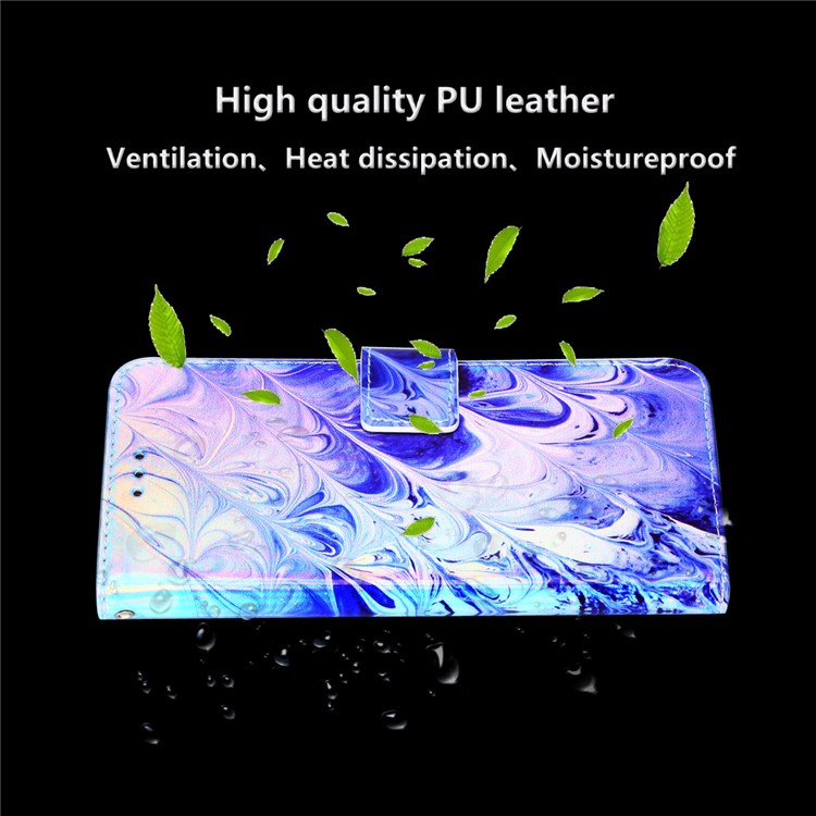 Laser Carving Pattern Printing PU Leather Case with Strap for Xiaomi Mi A2 Lite / Redmi 6 Pro - Waves Pattern-8