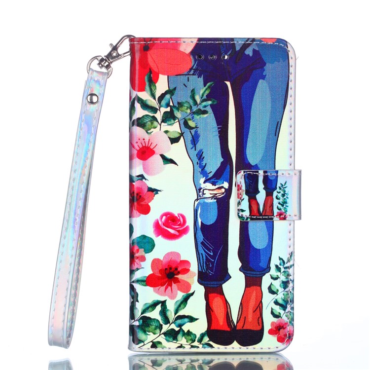 Laser Carving Pattern Printing Card Holder Leather Cover for Xiaomi Mi A2 Lite / Redmi 6 Pro - Flowers and Legs-1