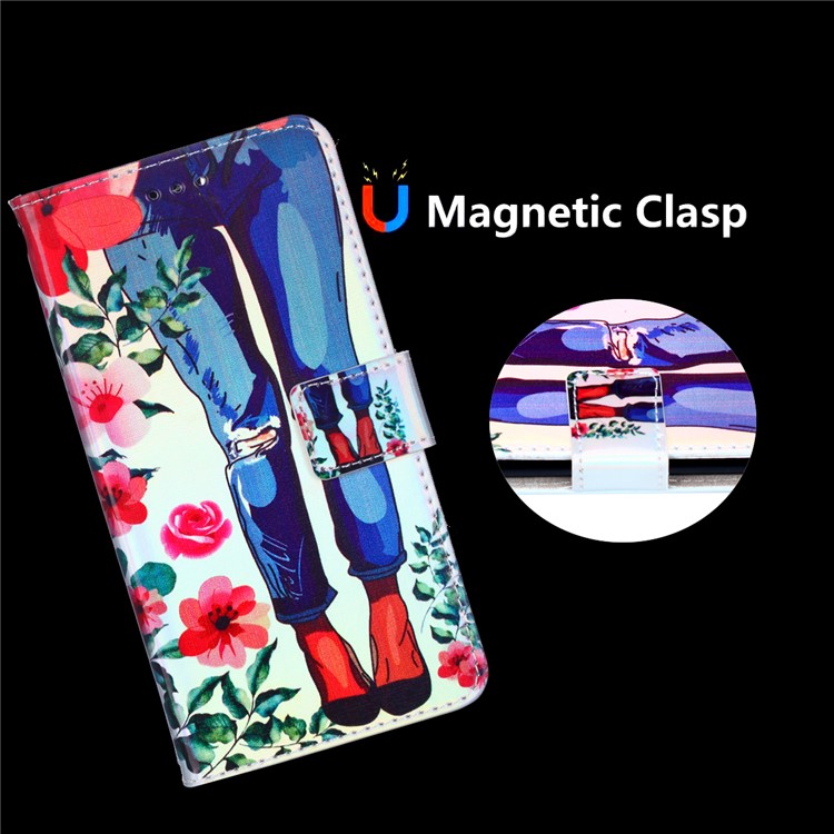 Laser Carving Pattern Printing Card Holder Leather Cover for Xiaomi Mi A2 Lite / Redmi 6 Pro - Flowers and Legs-7