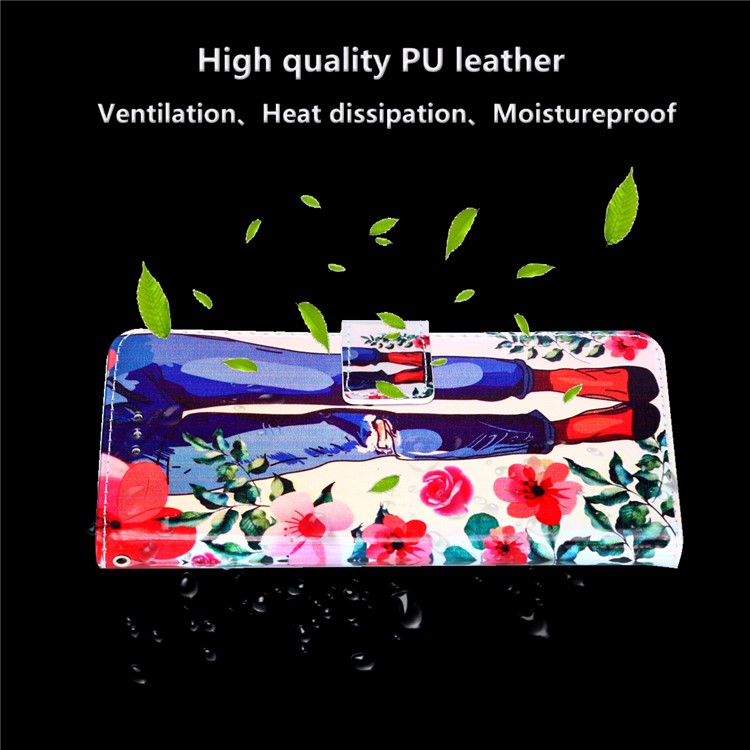 Laser Carving Pattern Printing Card Holder Leather Cover for Xiaomi Mi A2 Lite / Redmi 6 Pro - Flowers and Legs-8