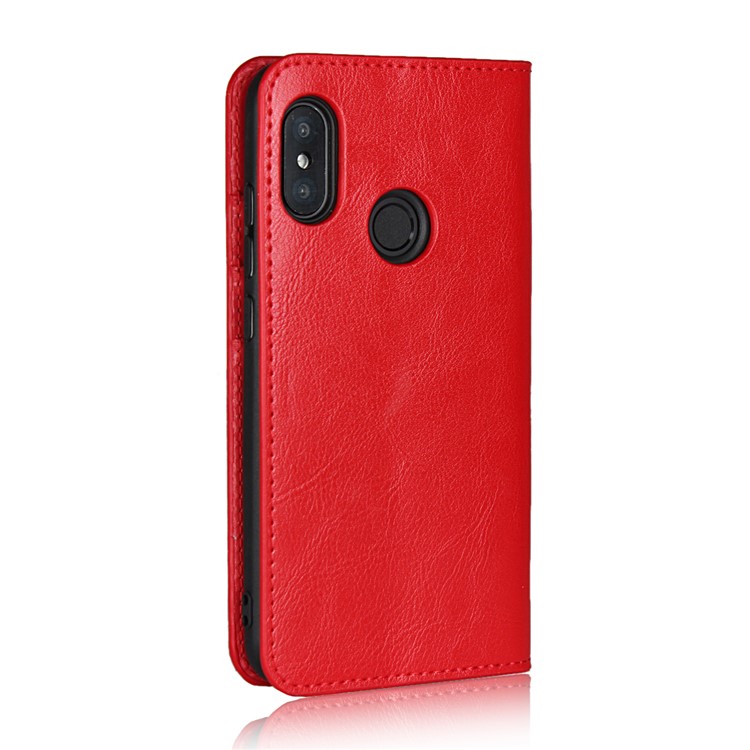 Crazy Horse Wallet Stand Genuine Leather Cover for Xiaomi Mi A2 Lite/Redmi 6 Pro - Red-3