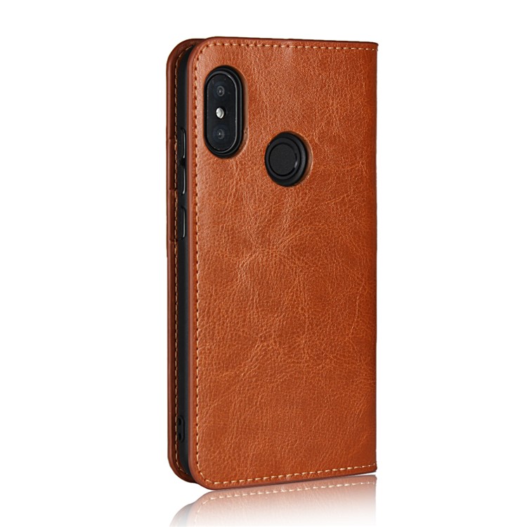 Crazy Horse Genuine Leather Protective Shell Case for Xiaomi Redmi Note 6 Pro - Brown-3