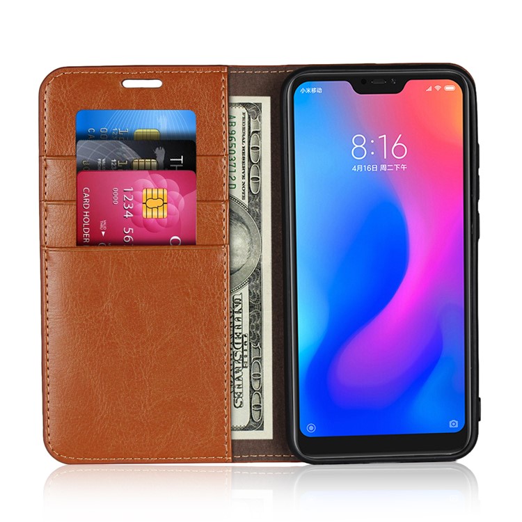 Crazy Horse Genuine Leather Protective Shell Case for Xiaomi Redmi Note 6 Pro - Brown-4