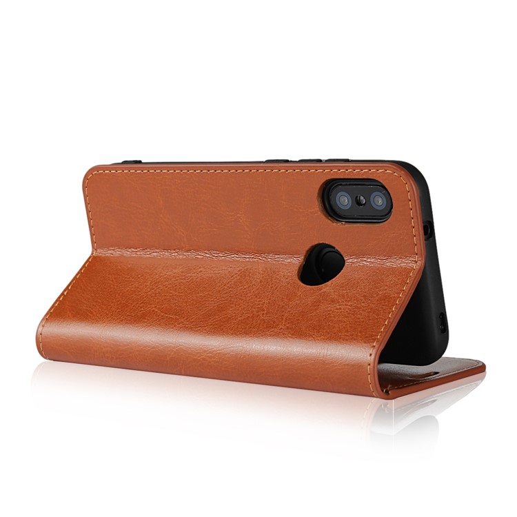 Crazy Horse Genuine Leather Protective Shell Case for Xiaomi Redmi Note 6 Pro - Brown-5