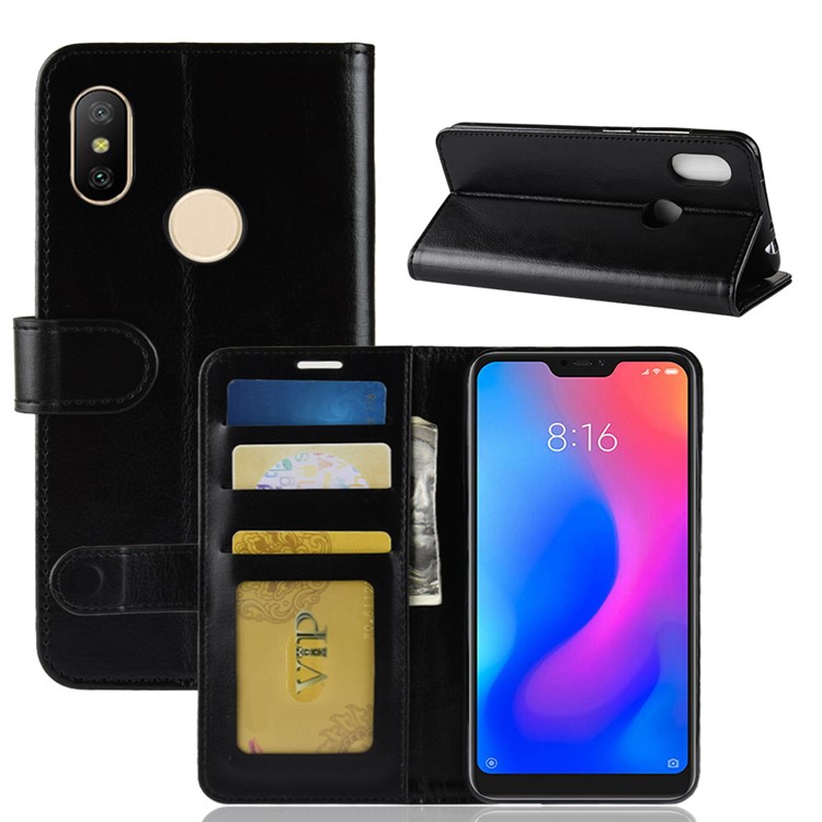 Crazy Horse Wallet Stand Leather Case for Xiaomi Redmi Note 6 Pro - Black-8