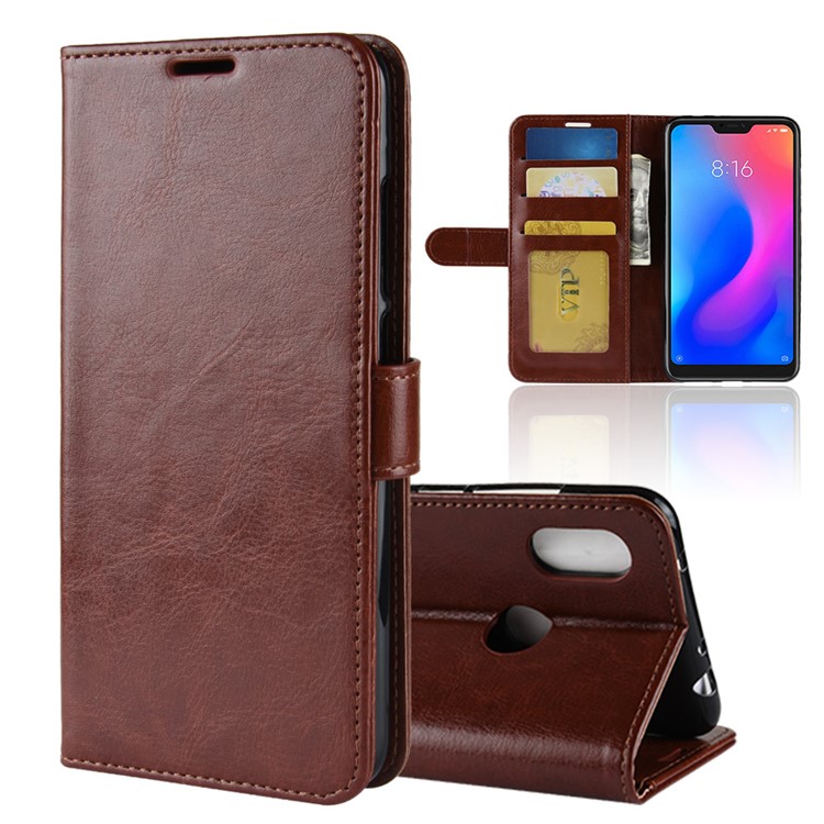 Crazy Horse Wallet Leather Mobile Phone Case for Xiaomi Redmi Note 6 Pro - Brown-1