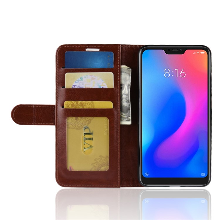 Crazy Horse Wallet Leather Mobile Phone Case for Xiaomi Redmi Note 6 Pro - Brown-3