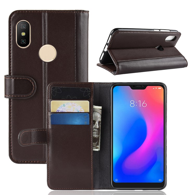 Split Leather Phone Cover with 3 Card Slots for Xiaomi Mi A2 Lite / Redmi 6 Pro - Brown-1