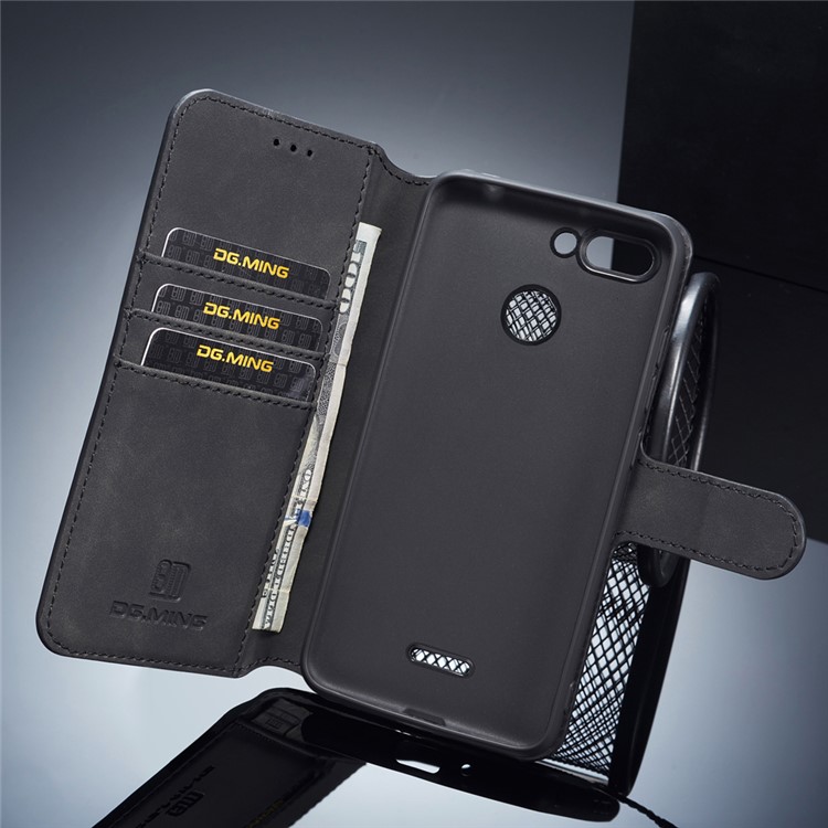 DG.MING Retro Style Leather Wallet Case for Xiaomi Redmi 6 (Dual Camera: 12MP+5MP) - Black-8