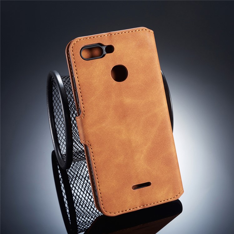 DG.MING Retro Style Leather Wallet Case Shell Cover for Xiaomi Redmi 6 (Dual Camera: 12MP+5MP) - Brown-2