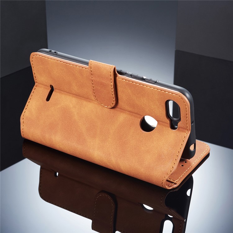 DG.MING Retro Style Leather Wallet Case Shell Cover for Xiaomi Redmi 6 (Dual Camera: 12MP+5MP) - Brown-3