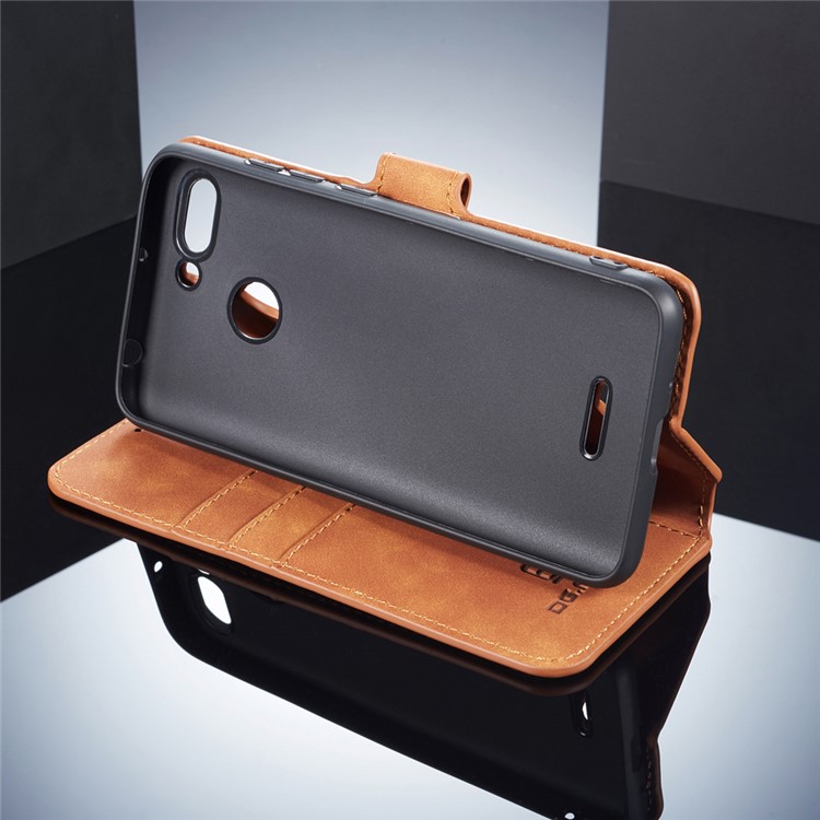 DG.MING Retro Style Leather Wallet Case Shell Cover for Xiaomi Redmi 6 (Dual Camera: 12MP+5MP) - Brown-4