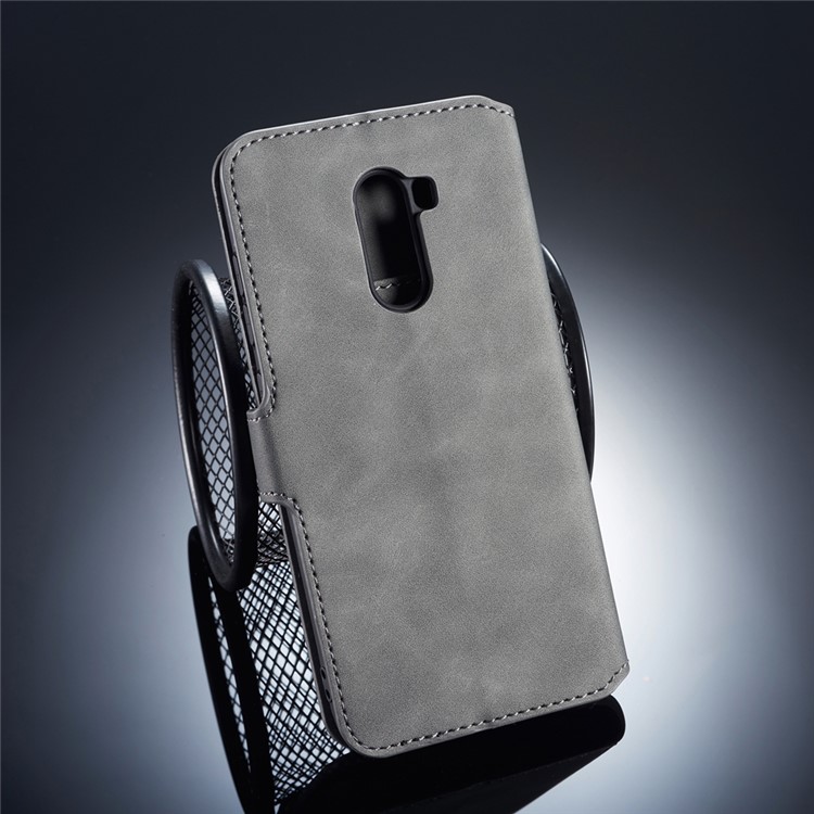 DG.MING Retro Style Leather Wallet Cover for Xiaomi Pocophone F1 / Poco F1 in India - Grey-2