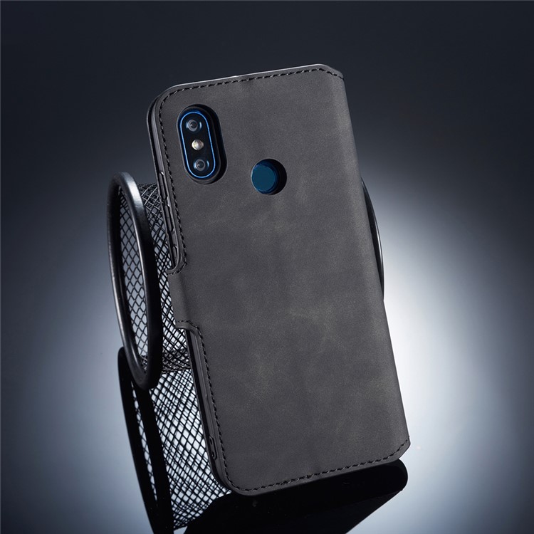 DG.MING Retro Style Leather Wallet Case for Xiaomi Mi 8 (6.21-inch) - Black-2