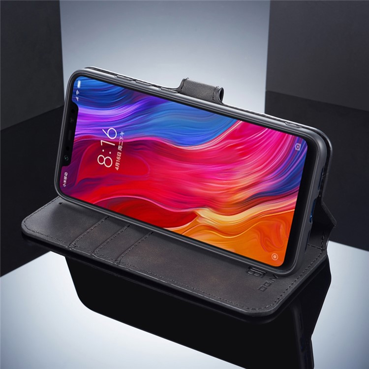 DG.MING Retro Style Leather Wallet Case for Xiaomi Mi 8 (6.21-inch) - Black-4