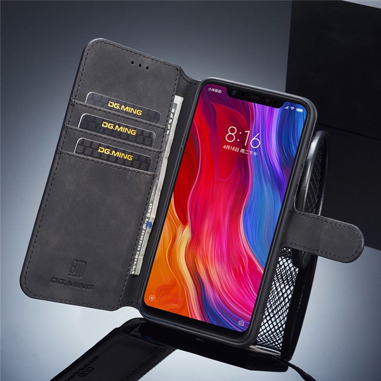 DG.MING Retro Style Leather Wallet Case for Xiaomi Mi 8 (6.21-inch) - Black-8