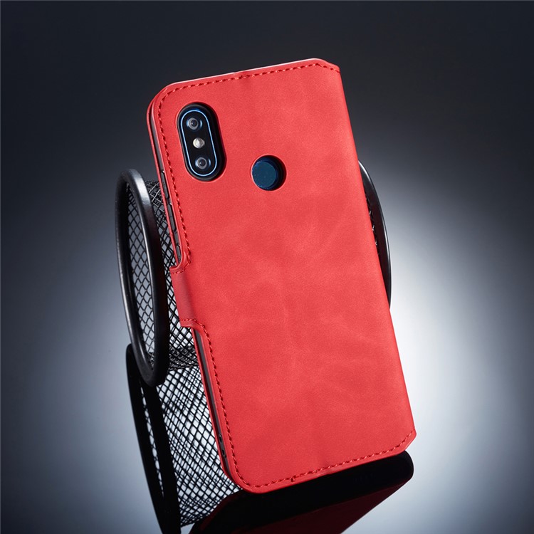 DG.MING Retro Style Leather Wallet Case Cover for Xiaomi Mi 8 (6.21-inch) - Red-2
