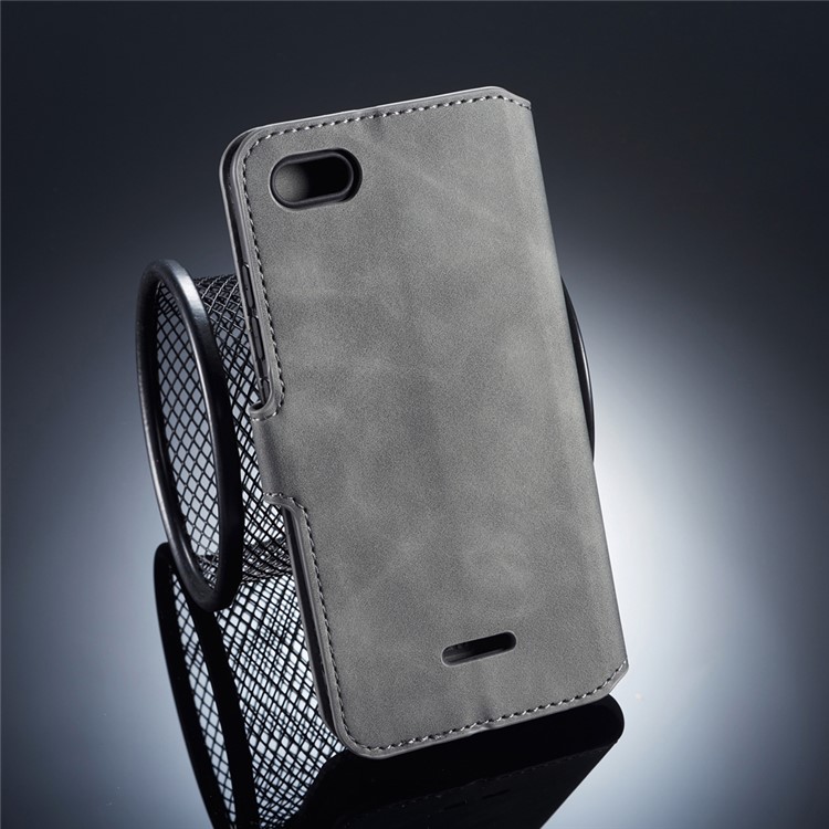 DG.MING Retro Style Leather Stand Protective Cover for Xiaomi Redmi 6A (Single 12MP Rear Camera) - Grey-2