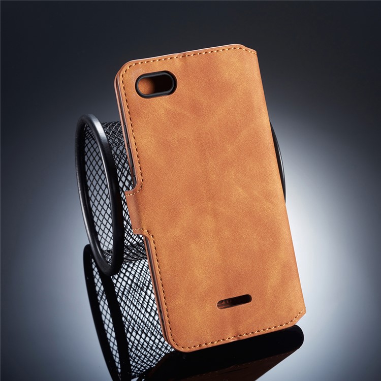 DG.MING Retro Style Leather Stand Mobile Cover for Xiaomi Redmi 6A (Single 12MP Rear Camera) - Brown-2